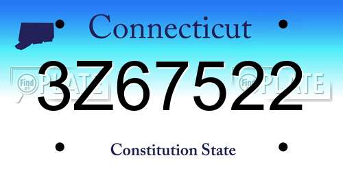 3Z67522 Connecticut License Plate