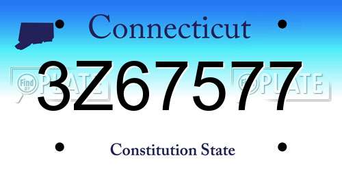 3Z67577 Connecticut License Plate