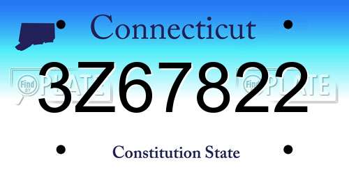 3Z67822 Connecticut License Plate