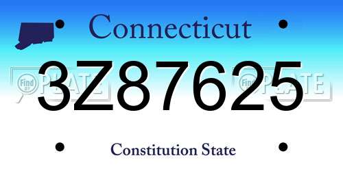 3Z87625 Connecticut License Plate