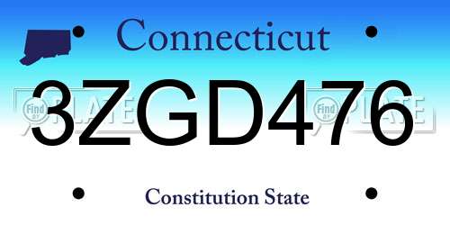 3ZGD476 Connecticut License Plate