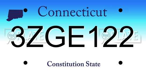 3ZGE122 Connecticut License Plate