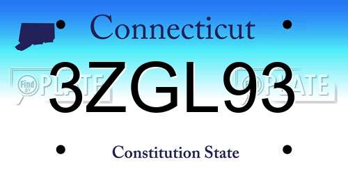 3ZGL93 Connecticut License Plate