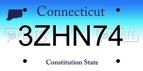 3ZHN74 Connecticut License Plate