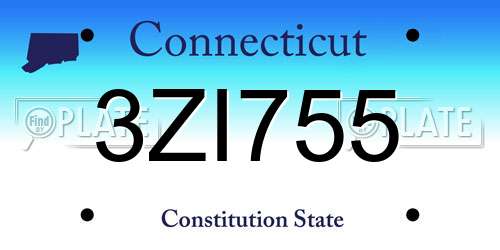 3ZI755 Connecticut License Plate