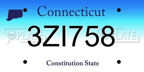 3ZI758 Connecticut License Plate