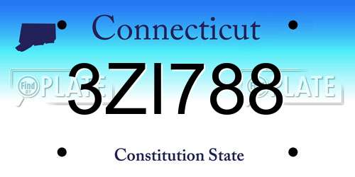 3ZI788 Connecticut License Plate