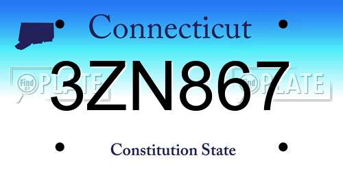 3ZN867 Connecticut License Plate