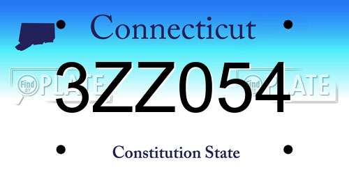 3ZZ054 Connecticut License Plate