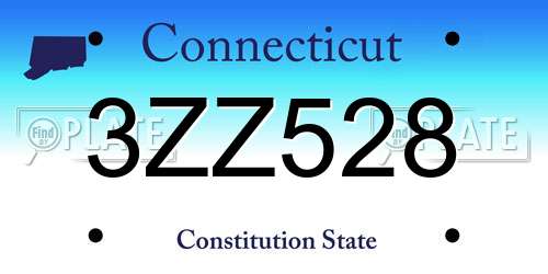3ZZ528 Connecticut License Plate