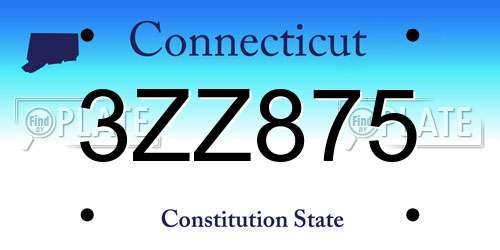 3ZZ875 Connecticut License Plate