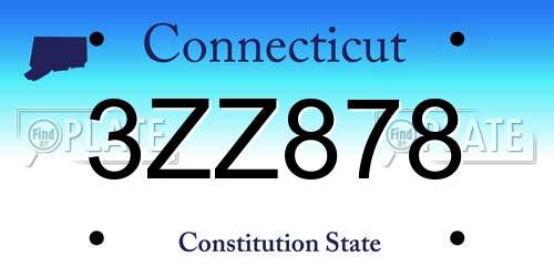 3ZZ878 Connecticut License Plate