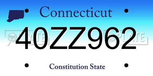40ZZ962 Connecticut License Plate