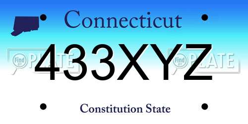 433XYZ Connecticut License Plate