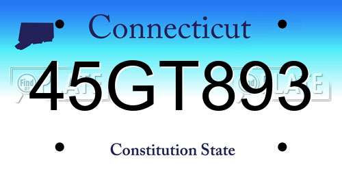 45GT893 Connecticut License Plate