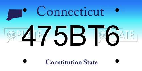 475BT6 Connecticut License Plate
