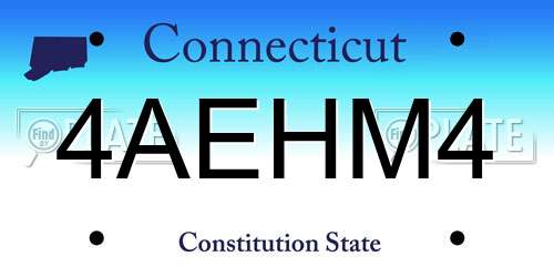 4AEHM4 Connecticut License Plate