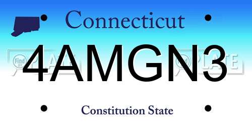 4AMGN3 Connecticut License Plate