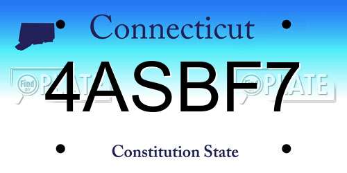 4ASBF7 Connecticut License Plate