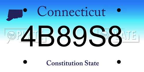 4B89S8 Connecticut License Plate