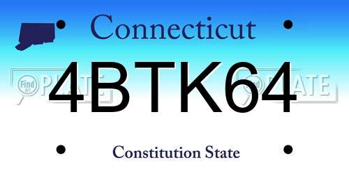 4BTK64 Connecticut License Plate