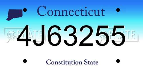 4J63255 Connecticut License Plate