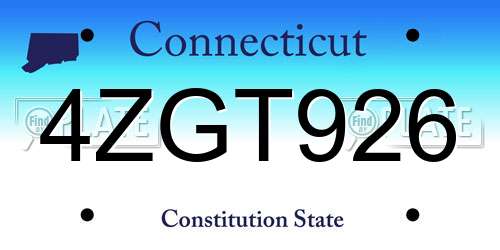 4ZGT926 Connecticut License Plate