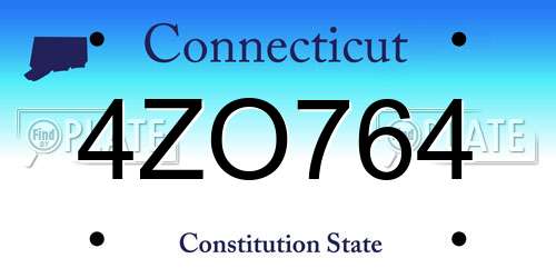 4ZO764 Connecticut License Plate