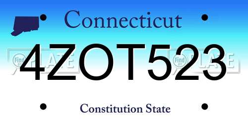 4ZOT523 Connecticut License Plate