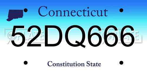 52DQ666 Connecticut License Plate