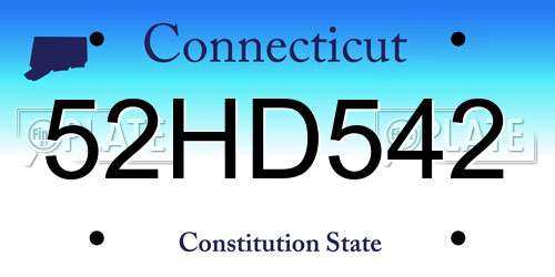 52HD542 Connecticut License Plate
