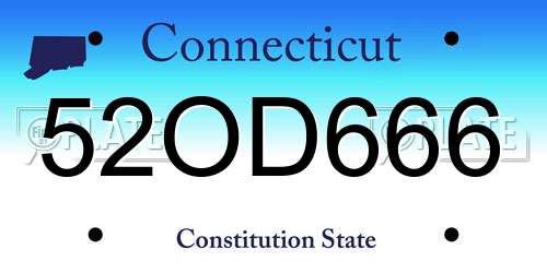 52OD666 Connecticut License Plate