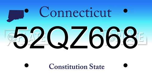 52QZ668 Connecticut License Plate