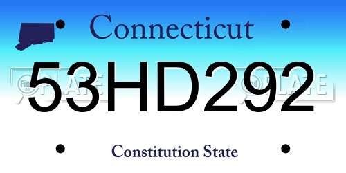 53HD292 Connecticut License Plate
