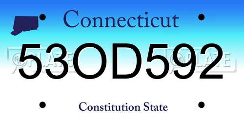 53OD592 Connecticut License Plate