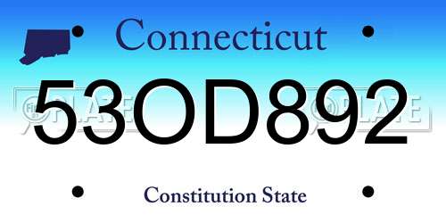53OD892 Connecticut License Plate