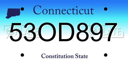 53OD897 Connecticut License Plate