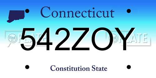 542ZOY Connecticut License Plate