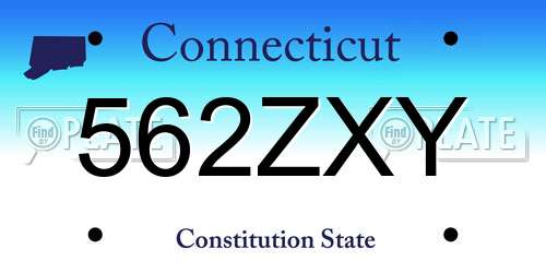 562ZXY Connecticut License Plate