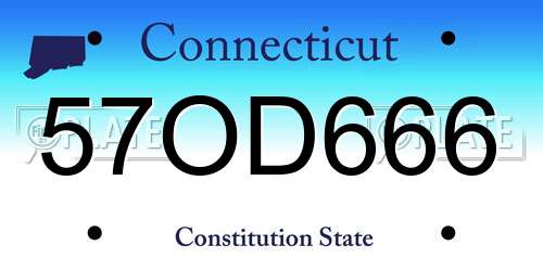 57OD666 Connecticut License Plate