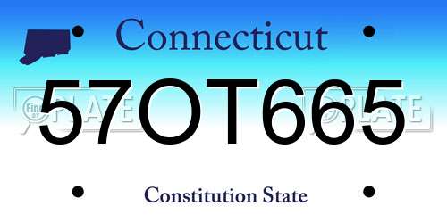 57OT665 Connecticut License Plate