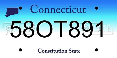 58OT891 Connecticut License Plate