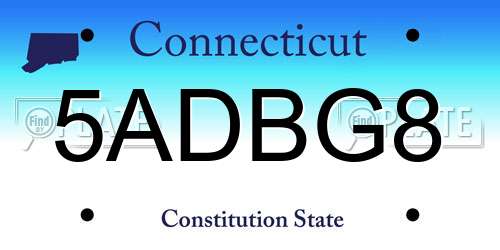 5ADBG8 Connecticut License Plate