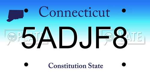 5ADJF8 Connecticut License Plate