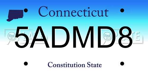 5ADMD8 Connecticut License Plate