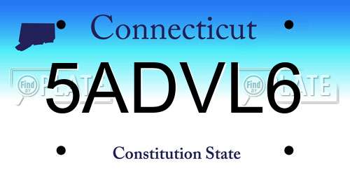 5ADVL6 Connecticut License Plate