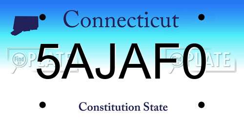 5AJAF0 Connecticut License Plate
