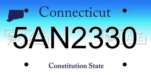 5AN2330 Connecticut License Plate