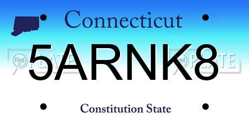5ARNK8 Connecticut License Plate