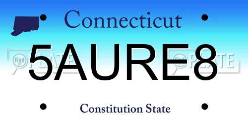 5AURE8 Connecticut License Plate